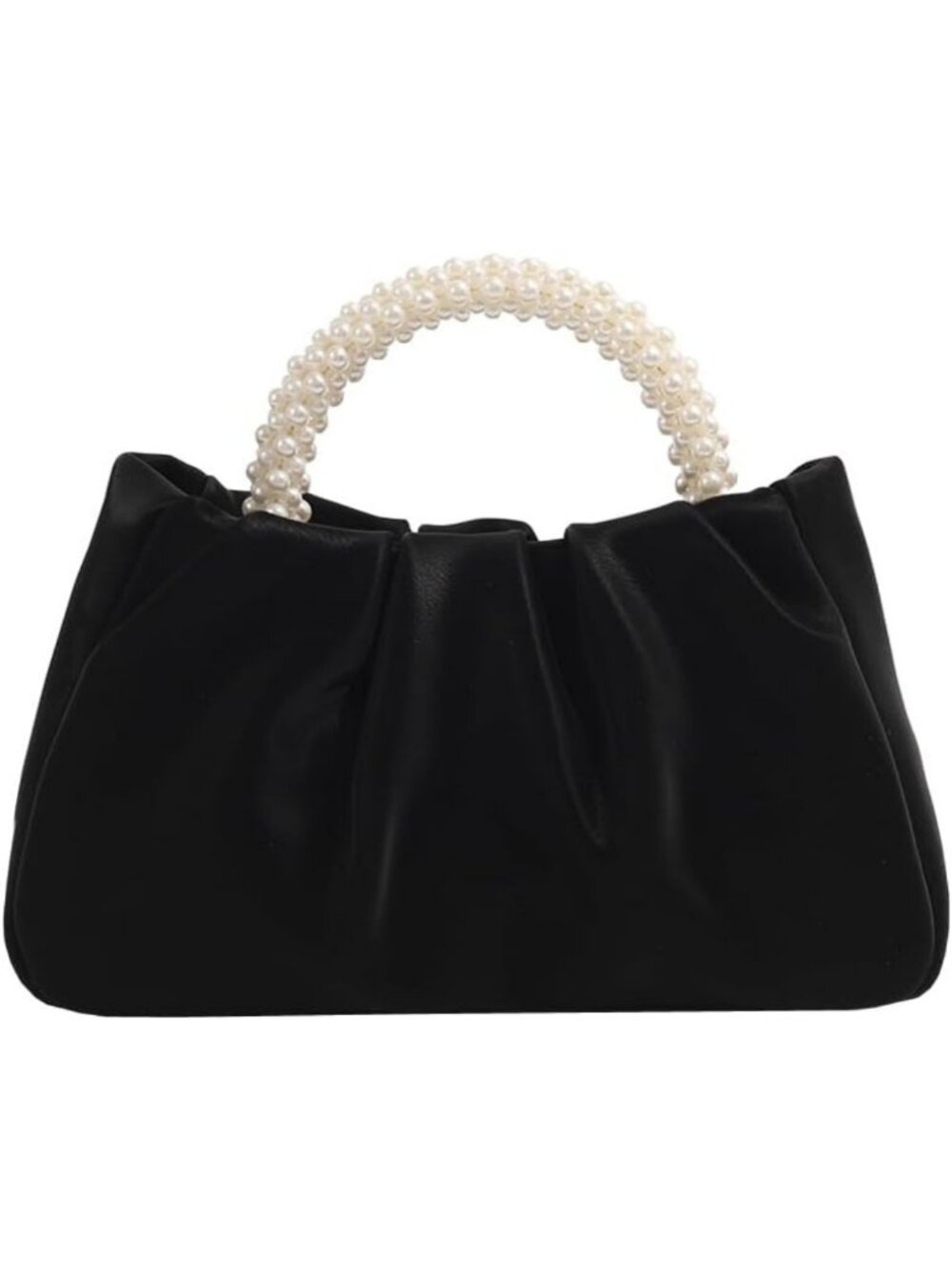 Elegant Pearl Evening Clutch - Soft Leather Ruched Handbag for Weddings
